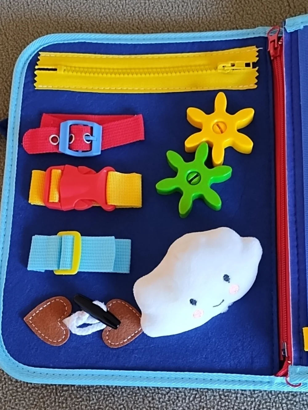 Esjay Toddler Busy Board Sensory Play Travel Companion Portable Dinosaurs Blue